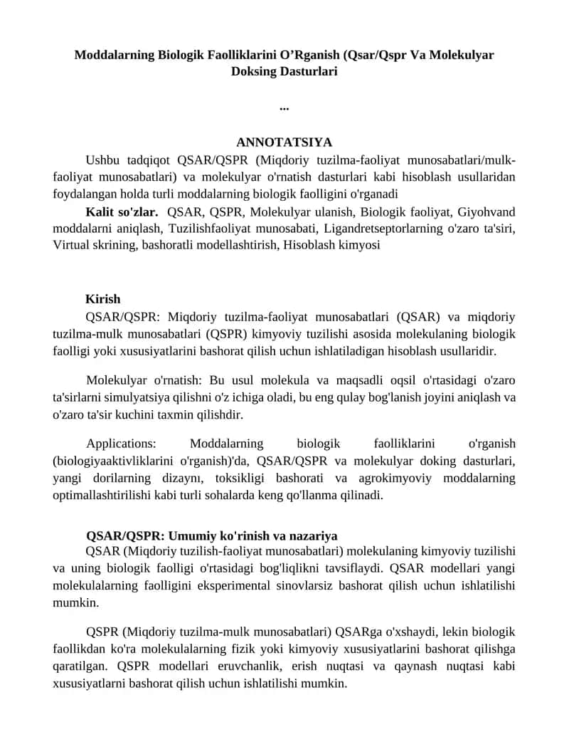 Moddalarning Biologik Faolliklarini O’Rganish 1