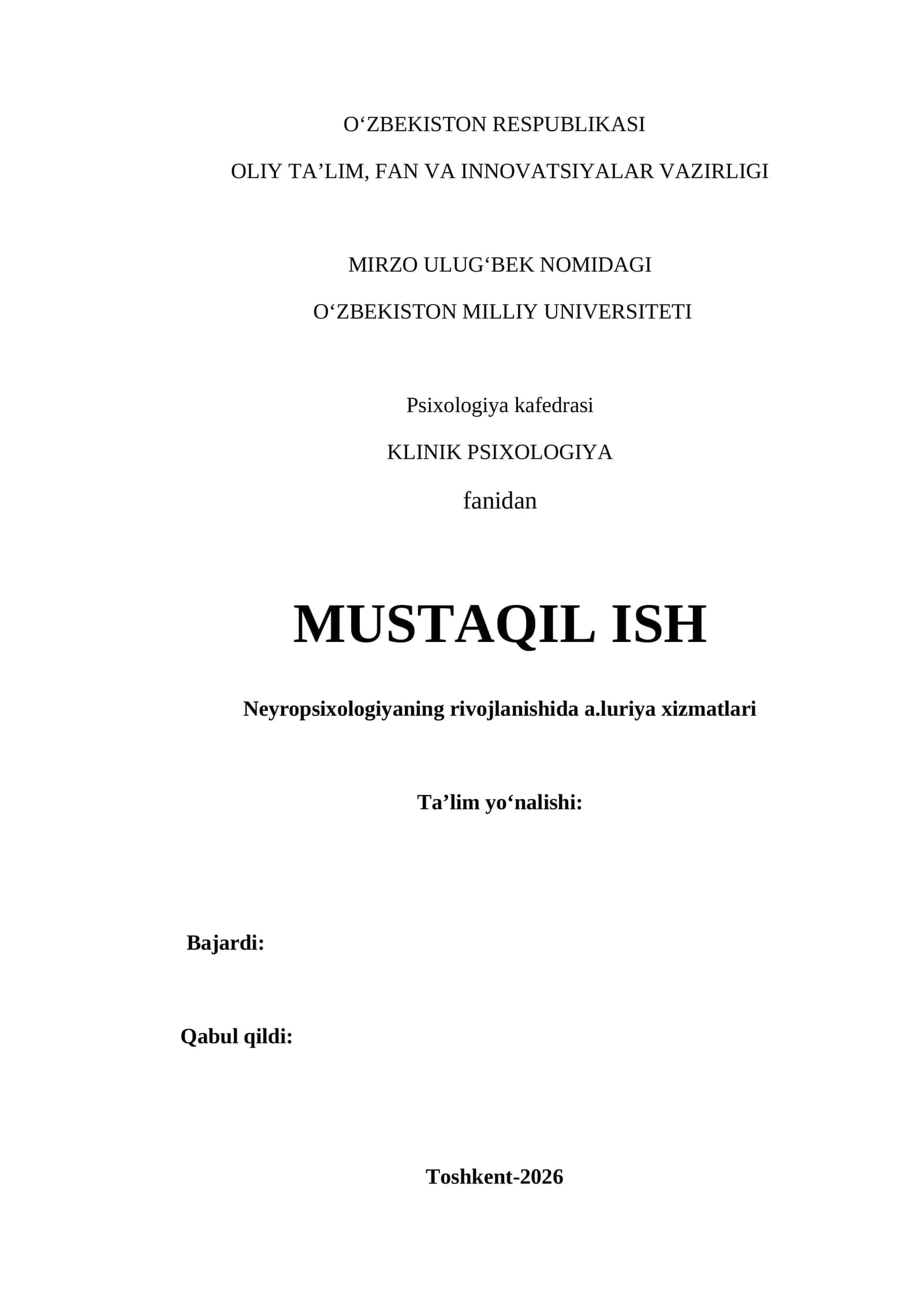 Neyropsixologiyaning rivojlanishida A.Luriya xizmatlari 1