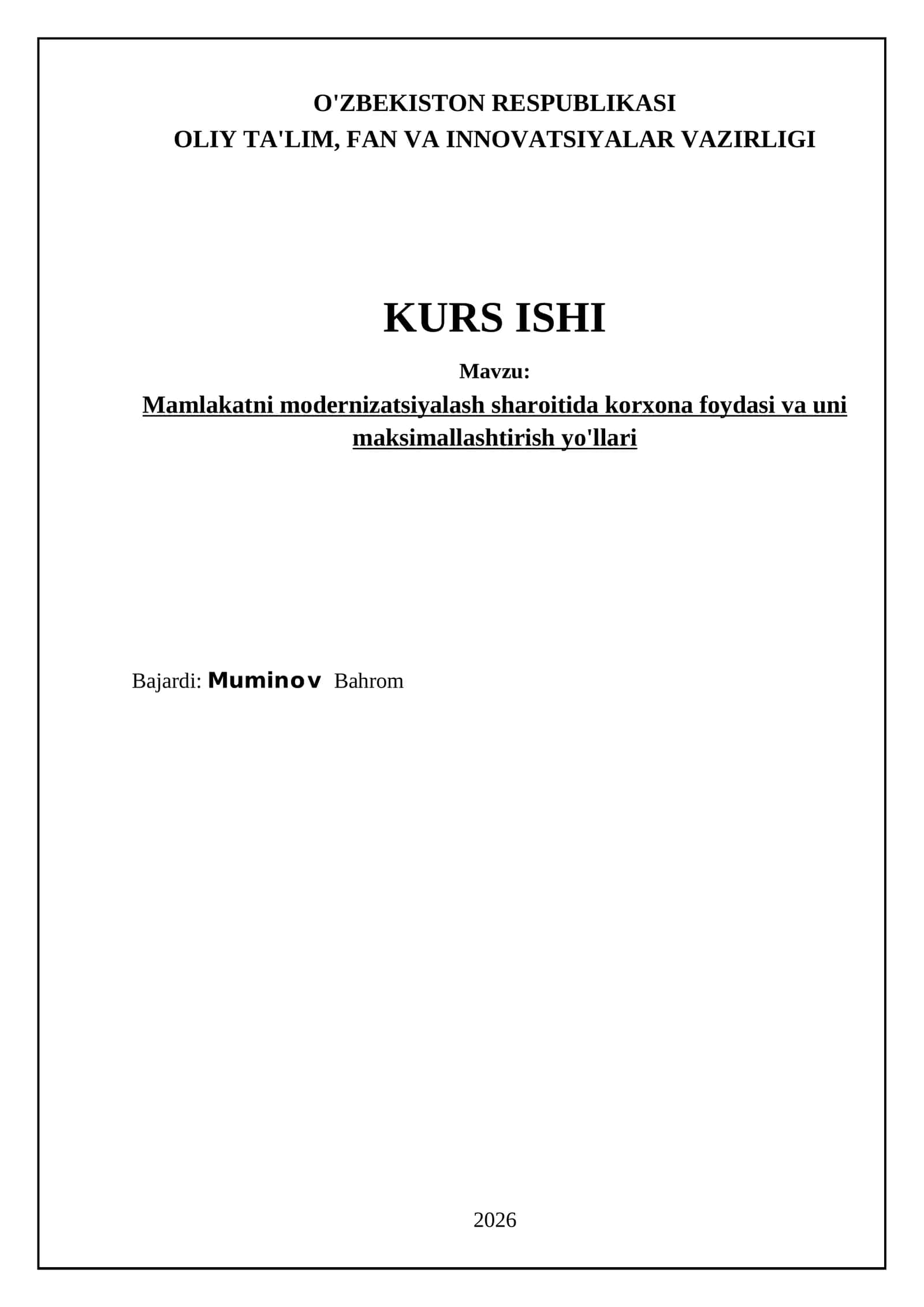 Mamlakatni modernizatsiyalash sharoitida korxona foydasi va uni maksimallashtirish yo'llari 1