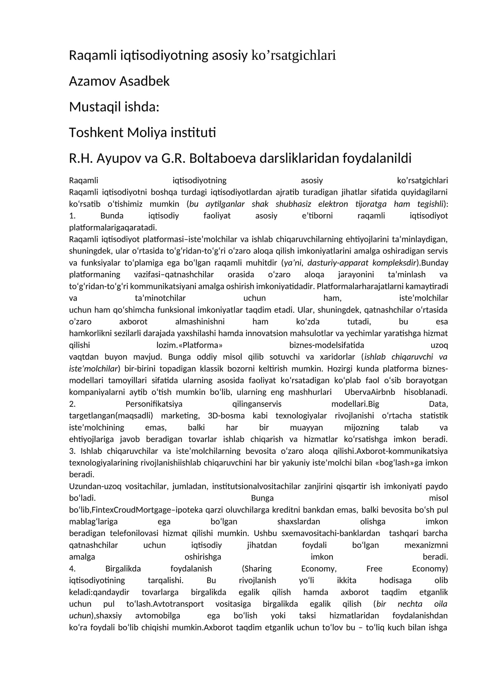 Raqamli iqtisodiyotning asosiy ko’rsatgichlari 1