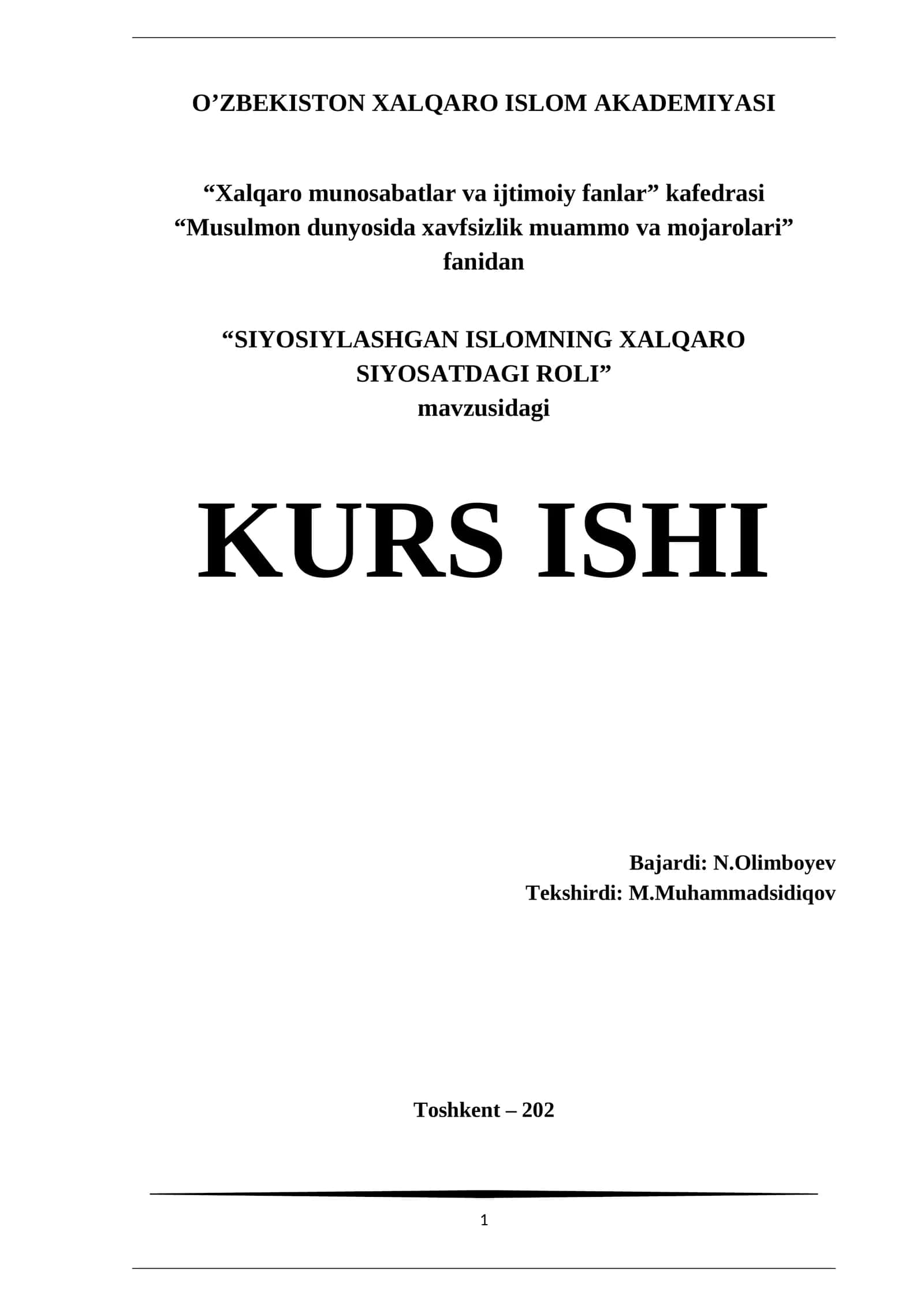 SIYOSIYLASHGAN ISLOMNING XALQARO SIYOSATDAGI ROLI 1