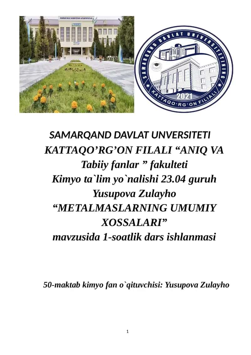 Metallmaslarning umumiy xossalari 1