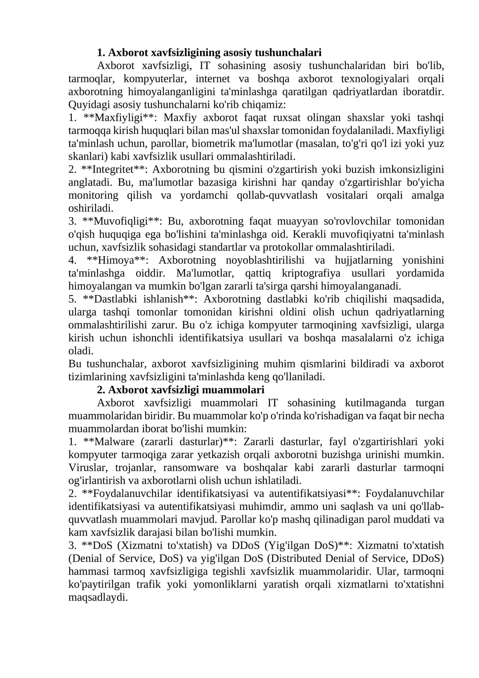 Axborot xavfsizligining asosiy tushunchalari 1