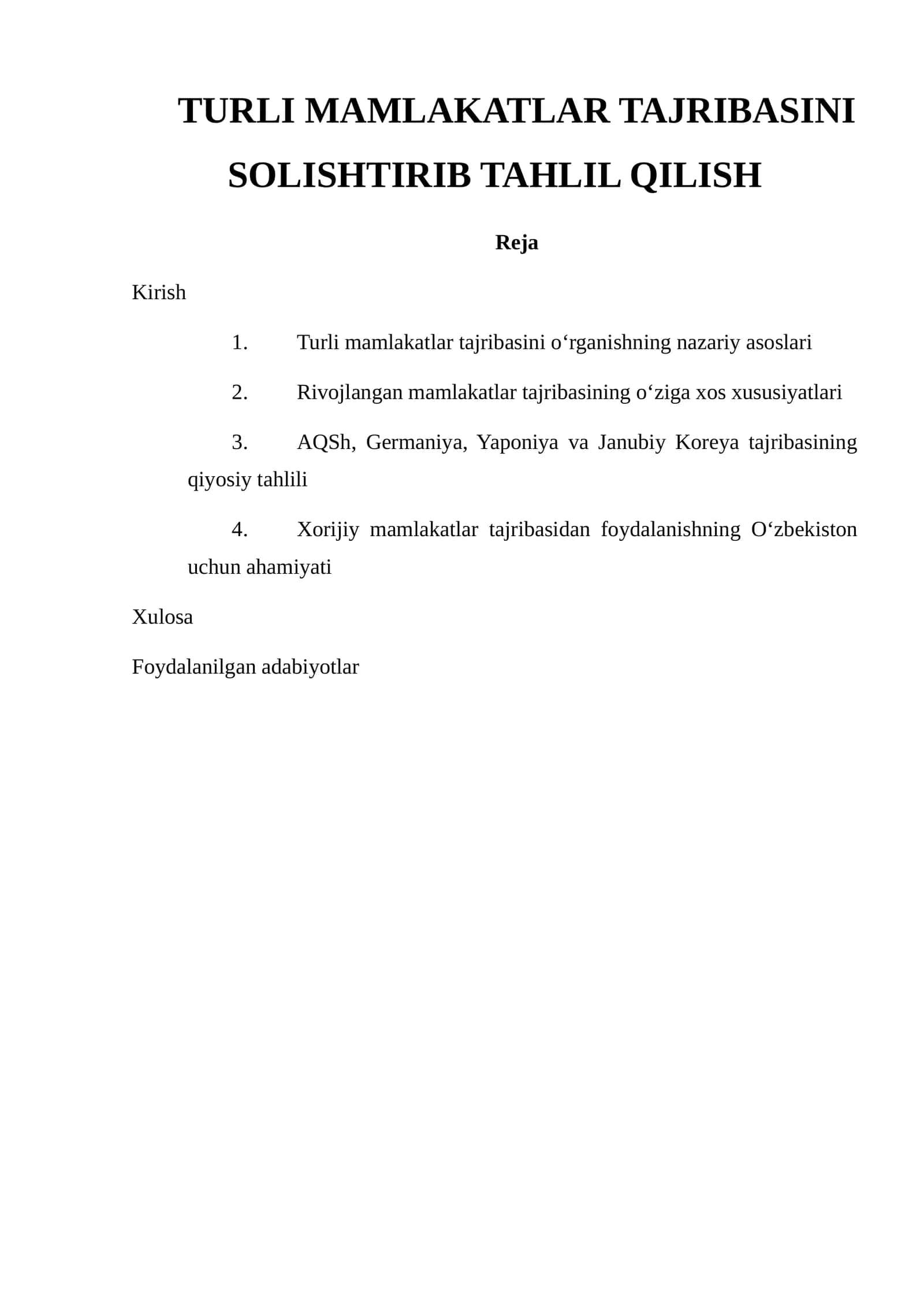TURLI MAMLAKATLAR TAJRIBASINI SOLISHTIRIB TAHLIL QILISH 1