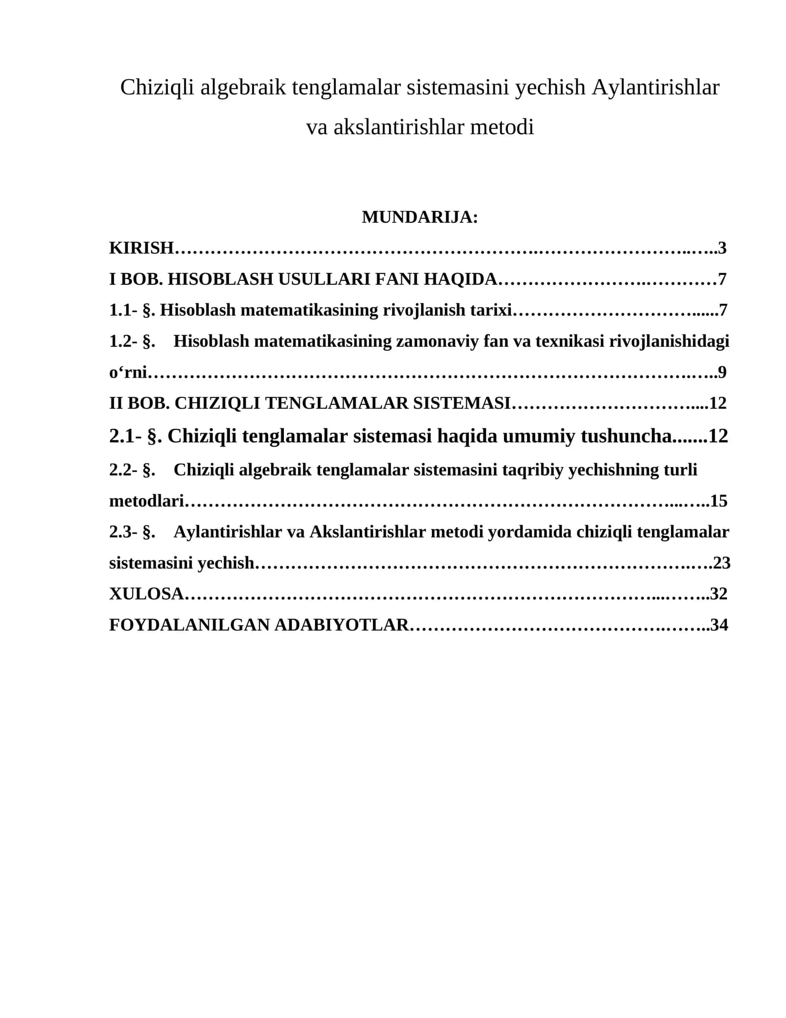 Chiziqli algebraik tenglamalar sistemasini yechish Aylantirishlar va akslantirishlar metodi 1
