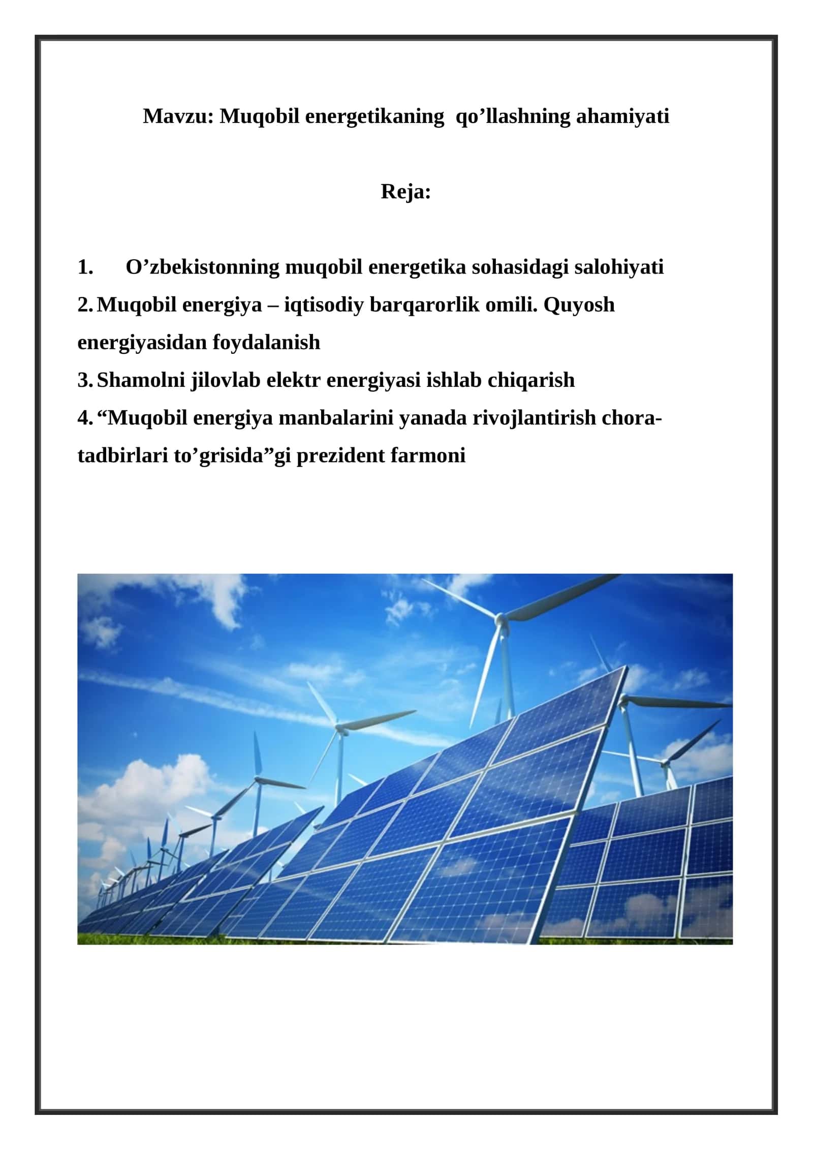 Muqobil energetika sohasi 1