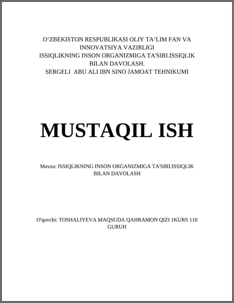 ISSIQLIKNING INSON ORGANIZMIGA TA'SIRI.ISSIQLIK BILAN DAVOLASH 1