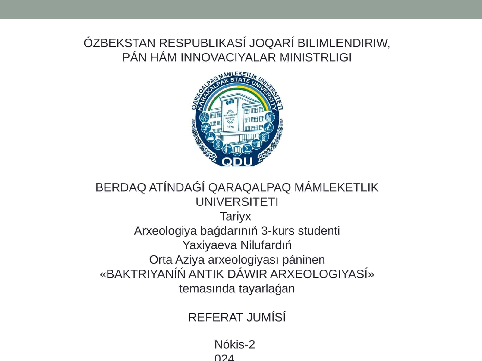 BAKTRIYANÍŃ ANTIK DÁWIRARXEOLOGIYASÍ 1