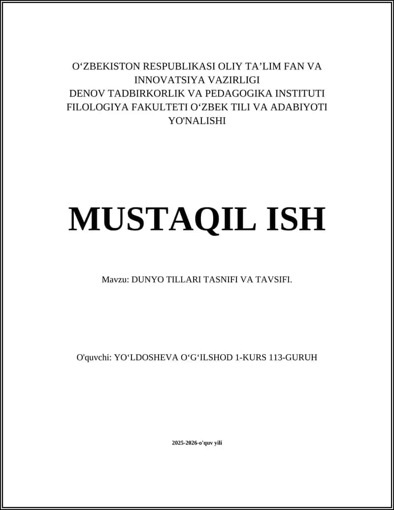 DUNYO TILLARI TASNIFI VA TAVSIFI 1
