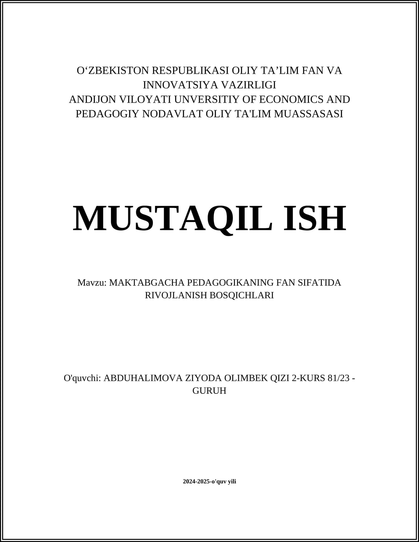 MAKTABGACHA PEDAGOGIKANING FAN SIFATIDA RIVOJLANISH BOSQICHLARI 1
