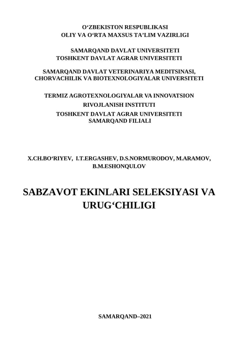Sabzavot Ekinlari Selektsiyasi va Urug'chiligi 1