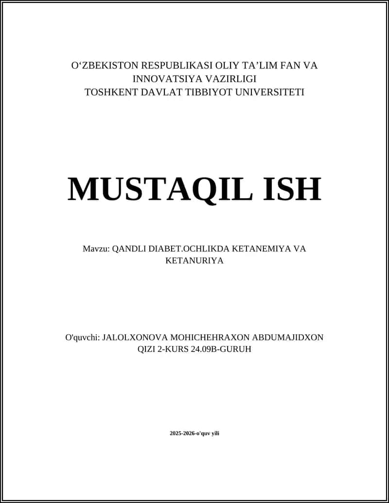 QANDLI DIABET.OCHLIKDA KETANEMIYA VA KETANURIYA 1