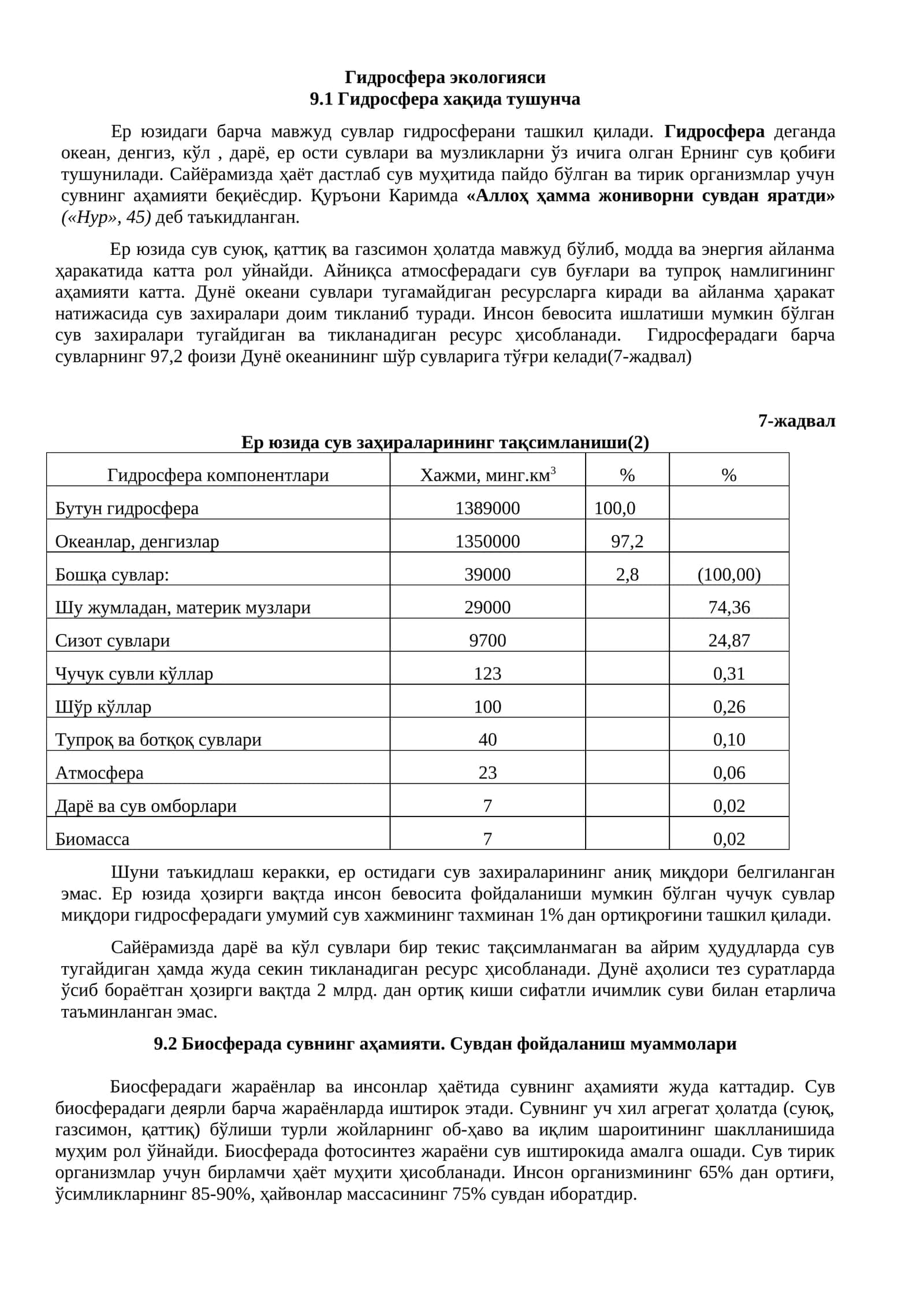 Гидросфера экологияси 1