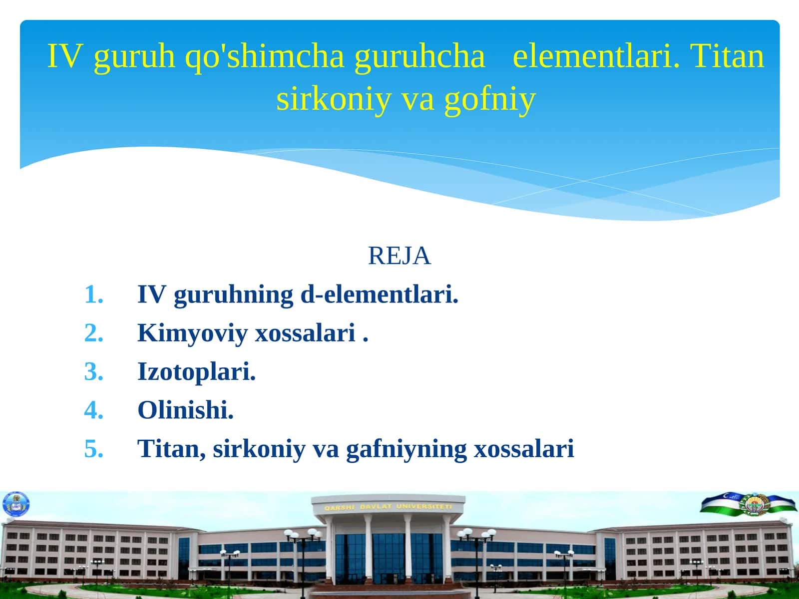 IV guruh qo'shimcha guruhcha   elementlari. Titan sirkoniy va gofniy 1