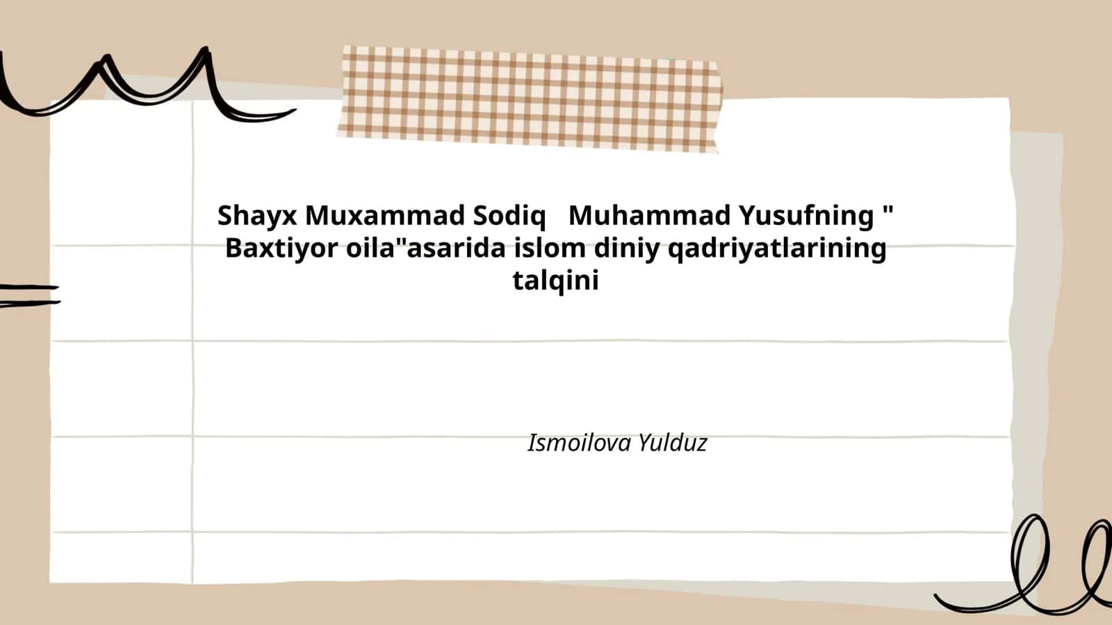 Shayx Muxammad Sodiq Muhammad Yusufning "Baxtiyor oila" asarida islom diniy qadriyatlarining talqini 1