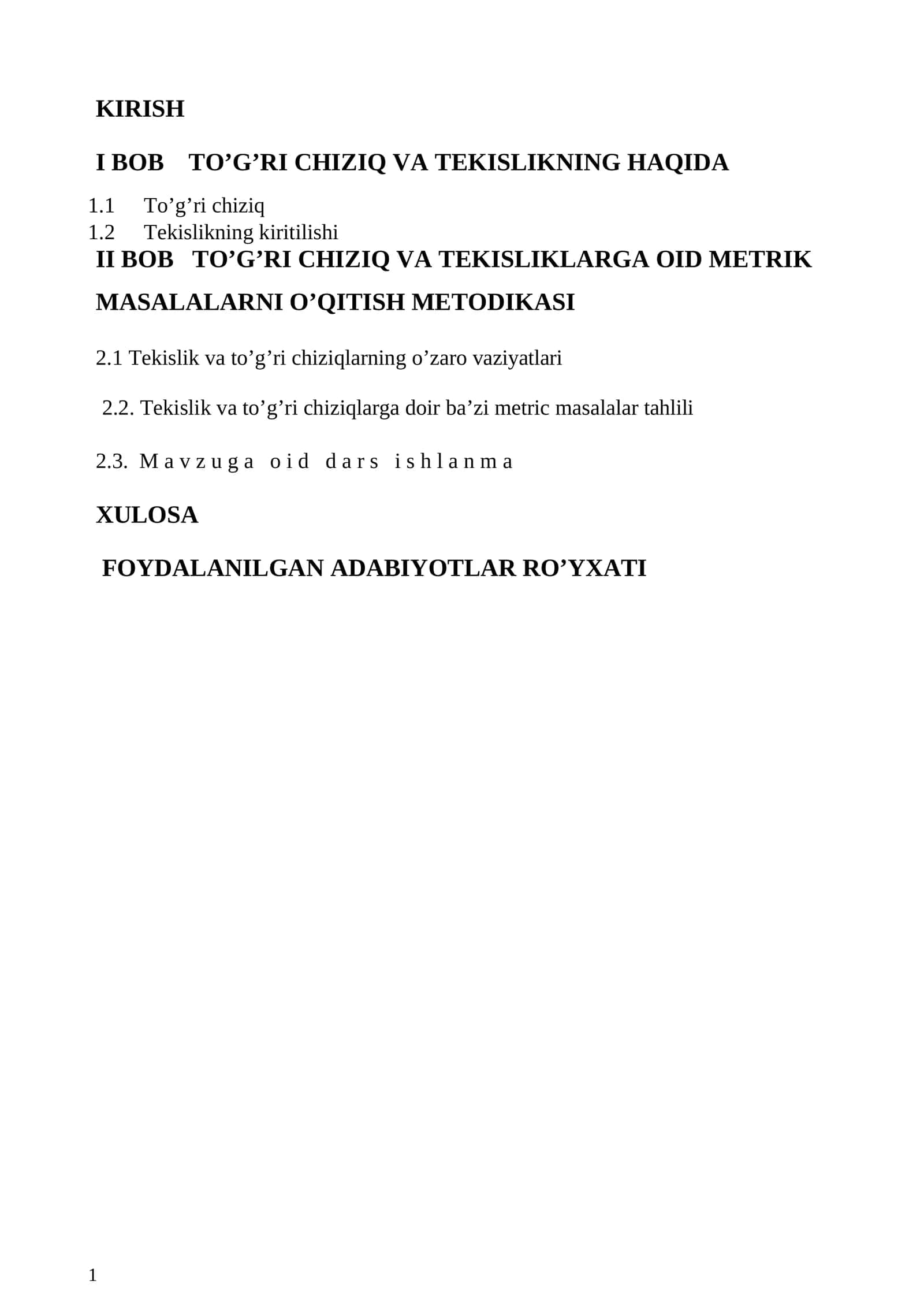 Metrik masalalar metodikasi 1
