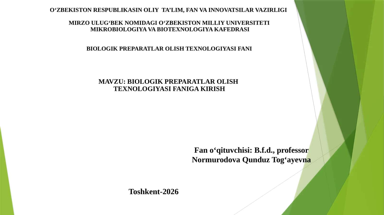 BIOLOGIK PREPARATLAR OLISH TEXNOLOGIYASI 1