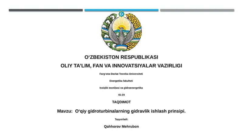 O‘qiy gidroturbinalarning gidravlik ishlash prinsipi 1