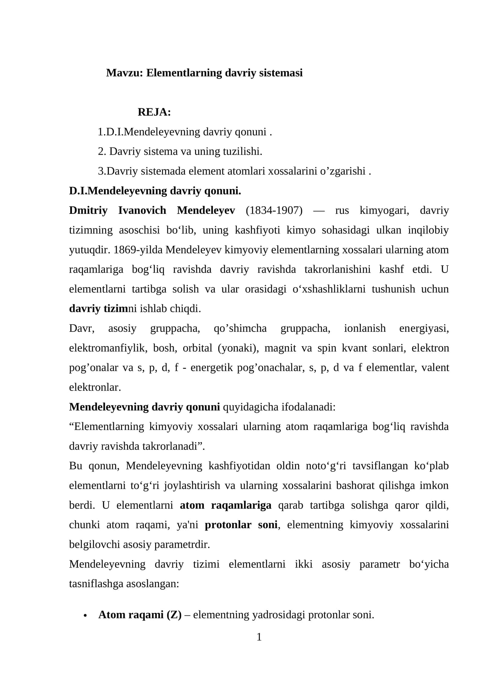 Elementlarning davriy sistemasi 1