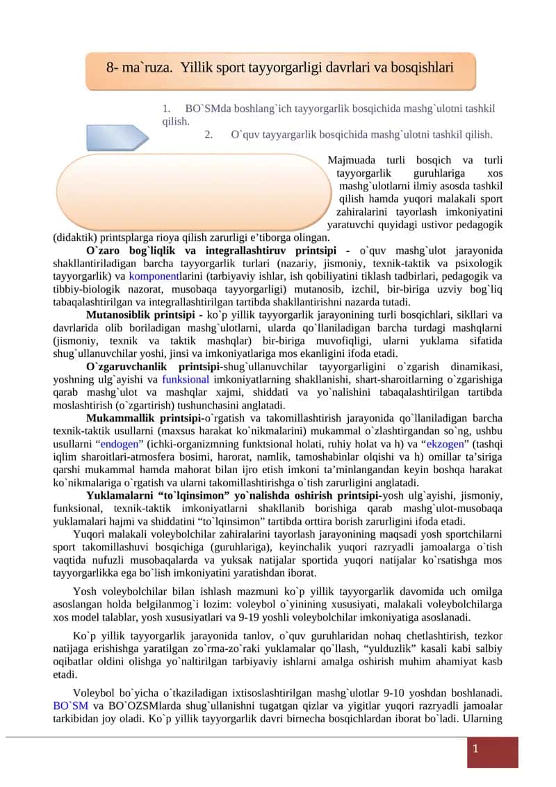 Yillik sport tayyorgarligi davrlari va bosqishlari 1