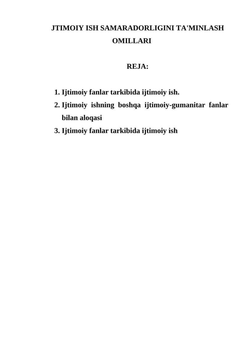 Ijtimoiy ish samaradorligini ta'minlash omillari 1