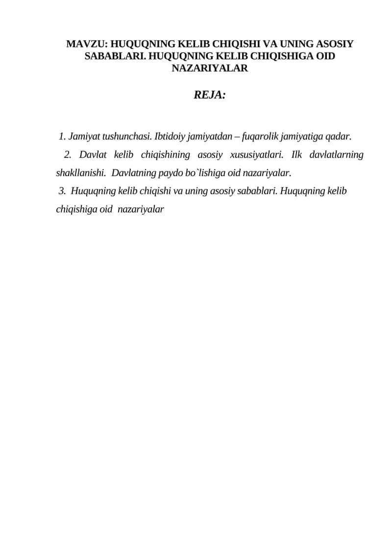 HUQUQNING KELIB CHIQISHI VA UNING ASOSIY SABABLARI 1