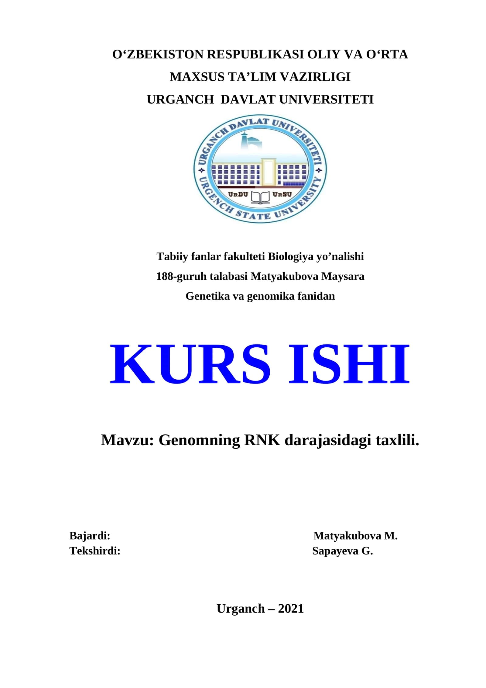 Genomning RNK darajasidagi taxlili 1