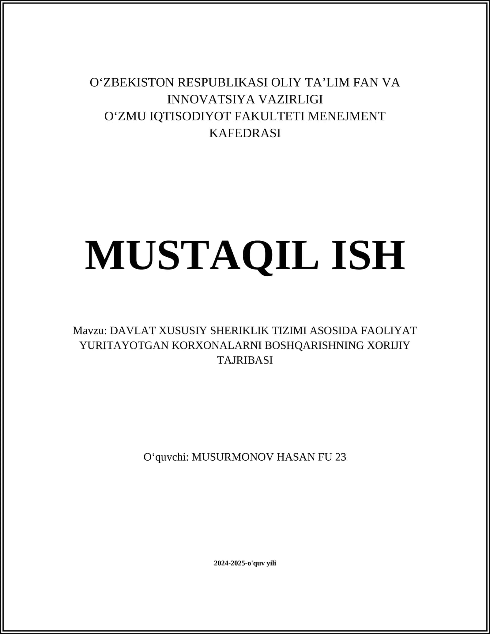 DAVLAT XUSUSIY SHERIKLIK TIZIMI ASOSIDA FAOLIYAT YURITAYOTGAN KORXONALARNI BOSHQARISHNING XORIJIY TAJRIBASI 1