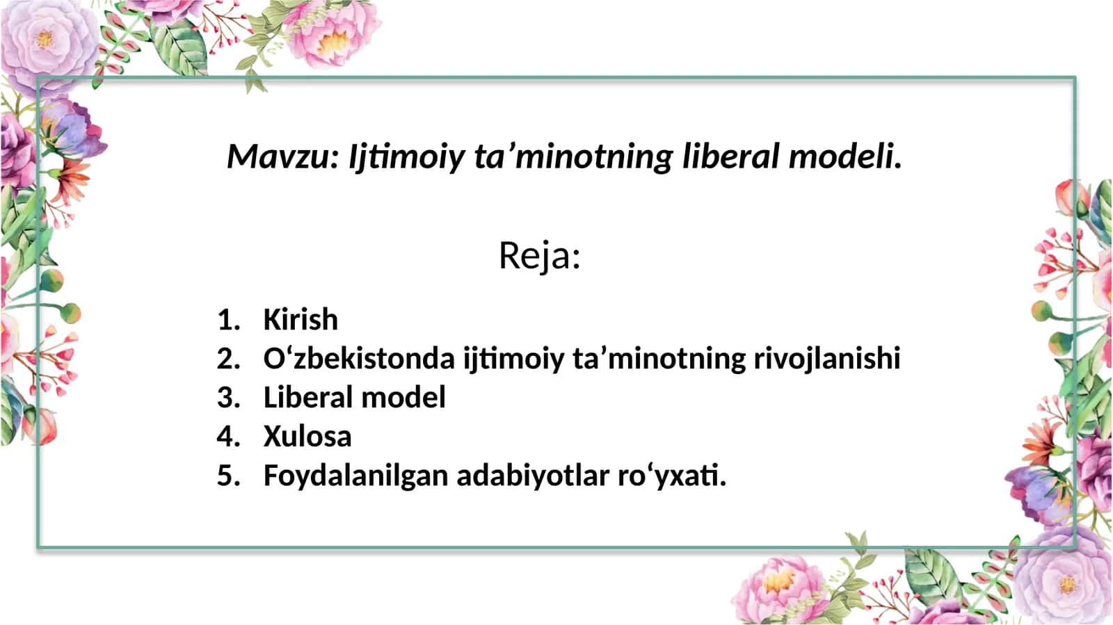 Ijtimoiy taʼminotning liberal modeli 1