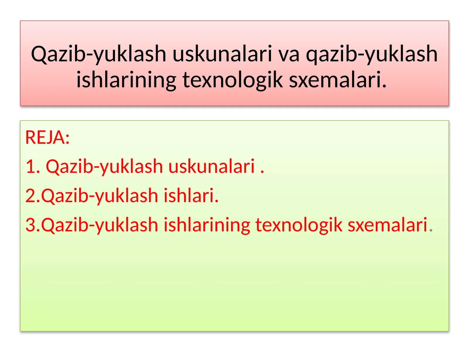 Qazib-yuklashushkunalar va qazib-yuklashishlarining texnologik sxemalari 1