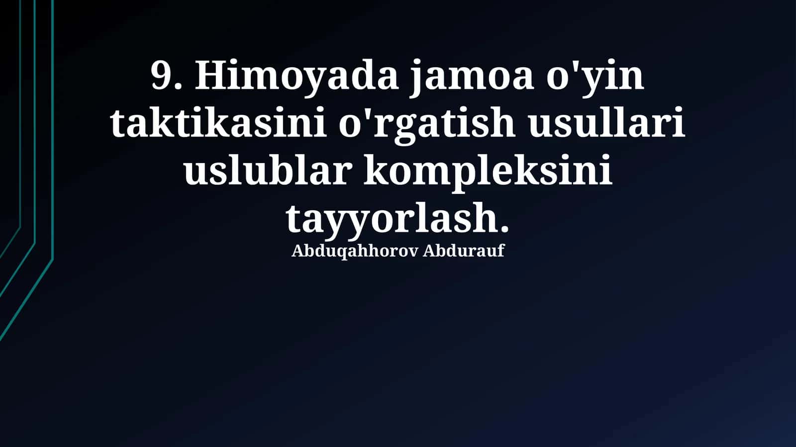 Himoyada jamoa o'yin taktikasini o'rgatish usullari uslublar kompleksini tayyorlash 1