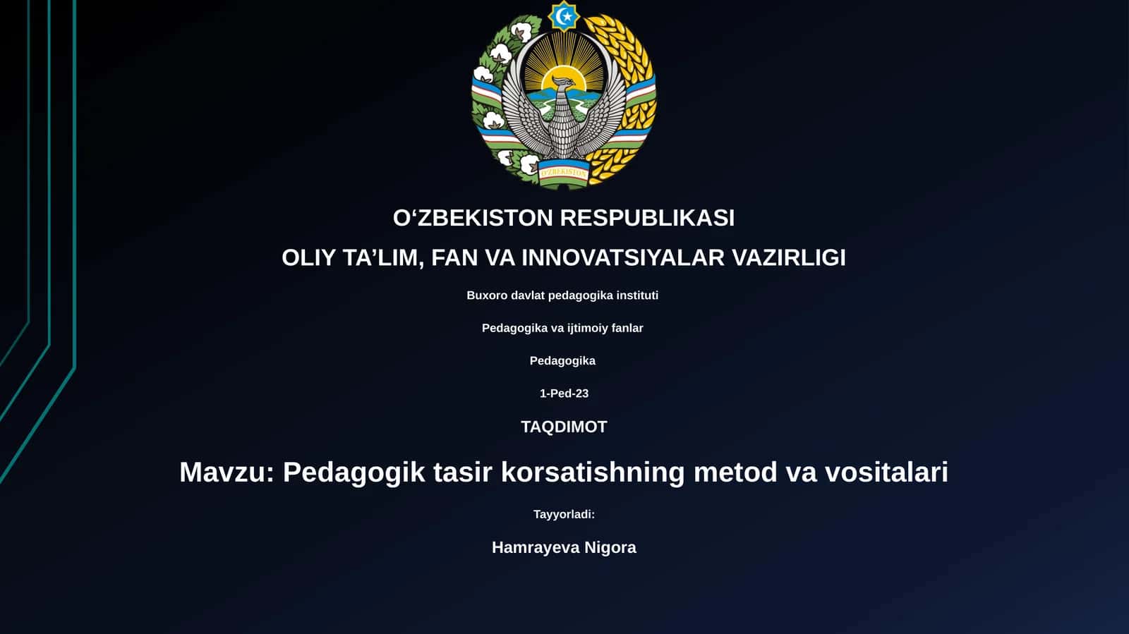 Pedagogik tasir korsatishning metod va vositalari 1