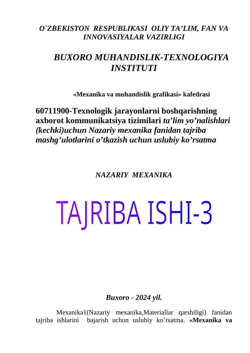 Nazariy Mexanika Tajriba Mashg'ulotlari 1