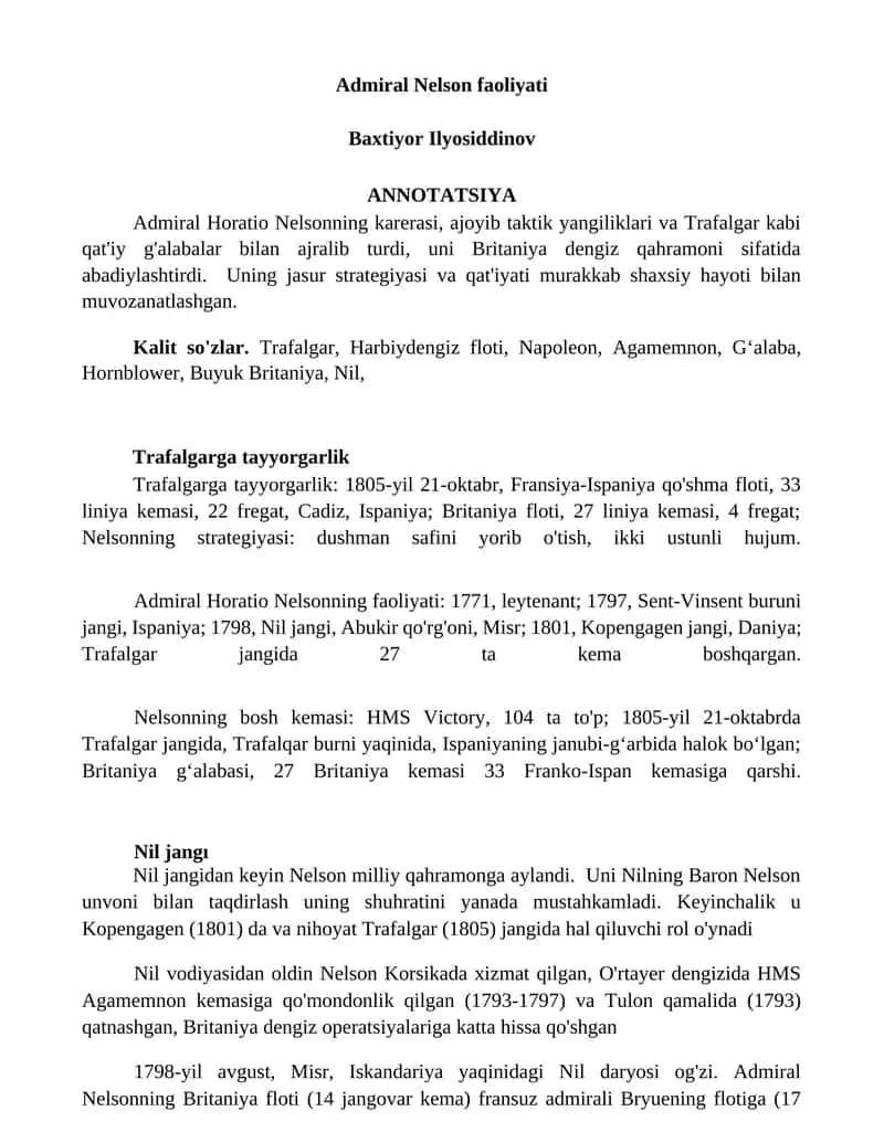 Admiral Nelson faoliyati 1