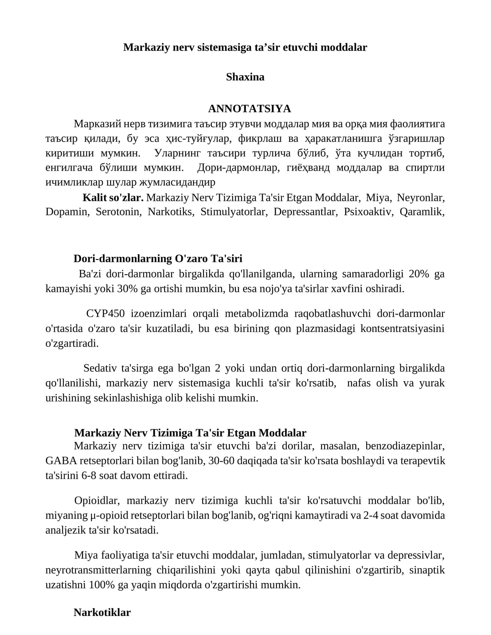 Markaziy nerv sistemasiga taʼsir etuvchi moddalar 1