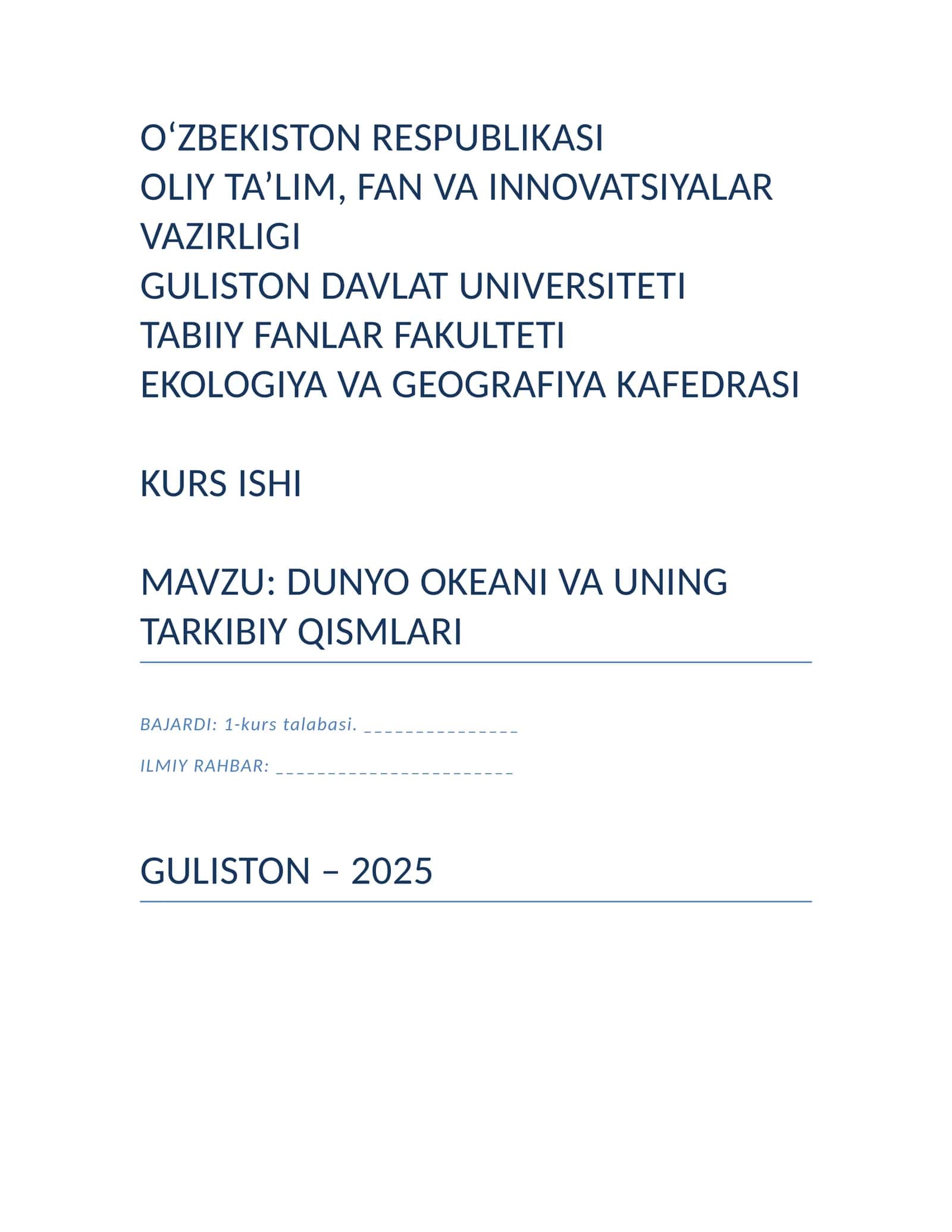 Dunyo Okeani va uning Tarkibiy Qismlari 1
