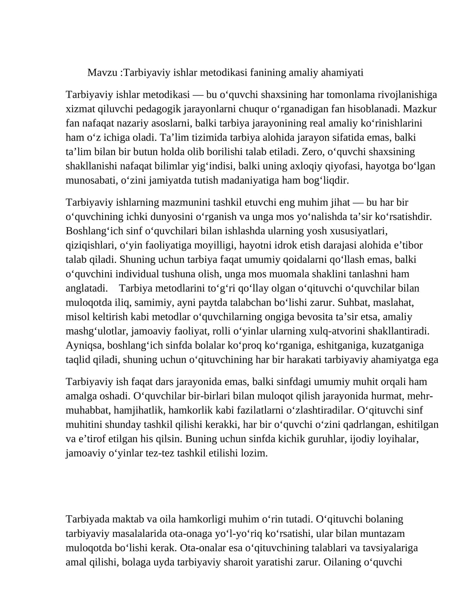 Tarbiyaviy ishlar metodikasi fanining amaliy ahamiyati 1