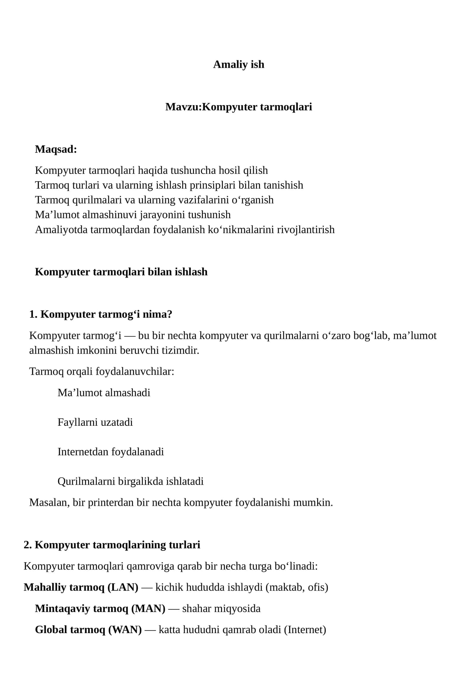 Kompyuter tarmoqlari 1