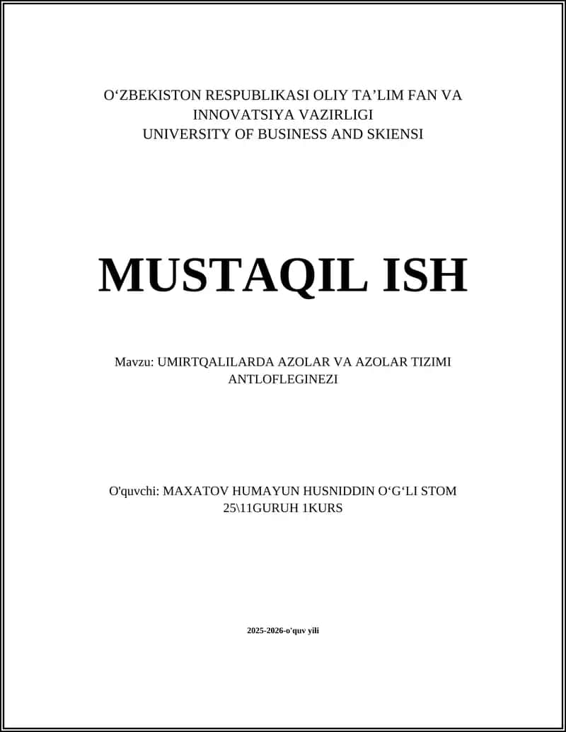 UMIRTQALILARDA AZOLAR VA AZOLAR TIZIMI ANTLOFLEGINEZI 1