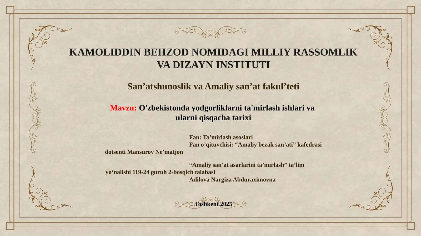 O'zbekistondayodgorliklarnita'mirlashishlariva 1