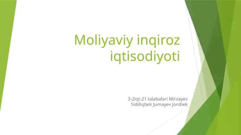 Moliyaviy inqiroz iqtisodiyoti 1