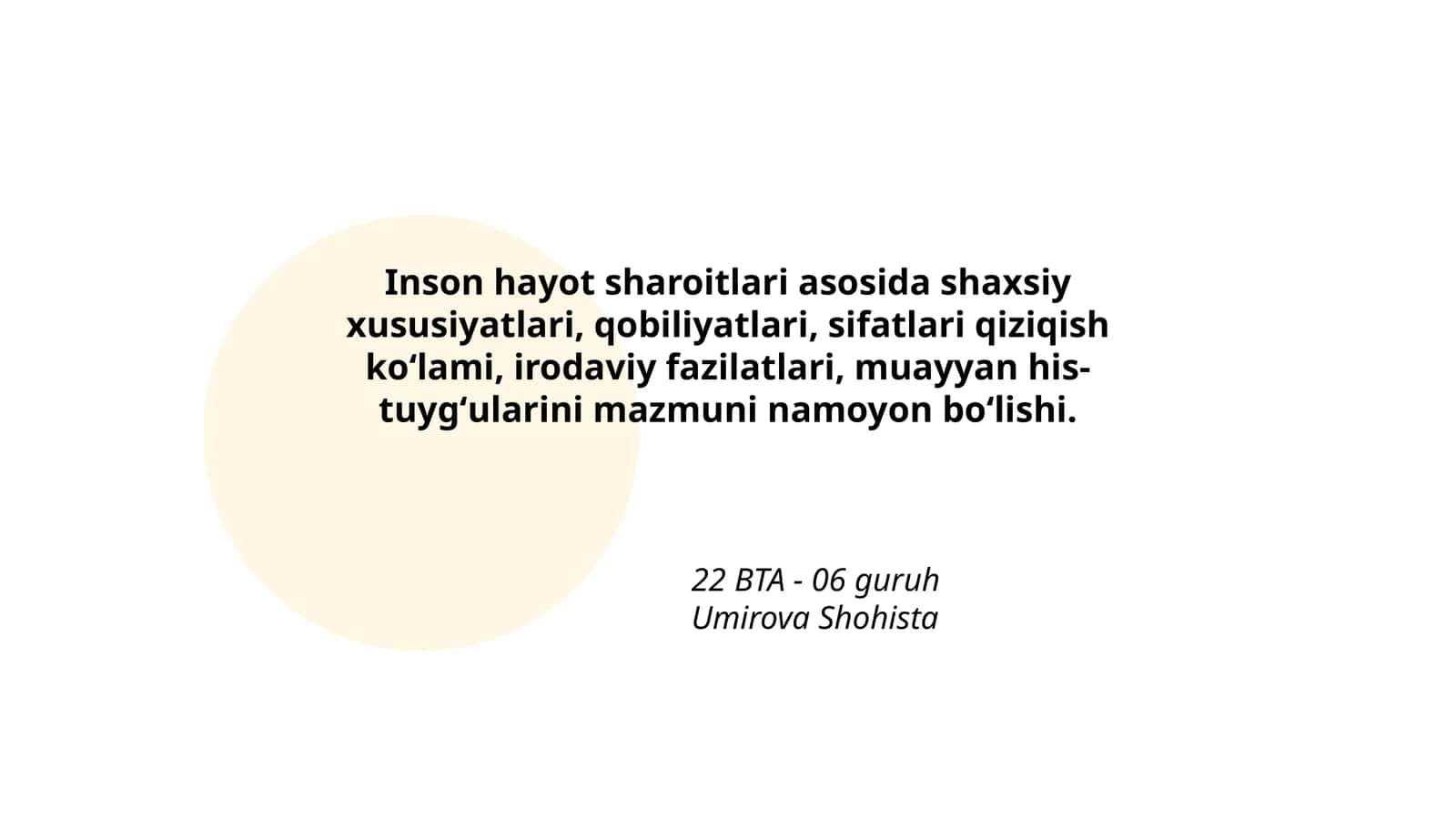 Inson hayot sharoitlari asosida shaxsiy xususiyatlari 1