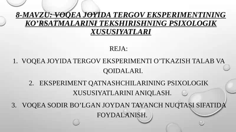 Voqea joyida tergov eksperimentining ko’rsatmalarini tekshirishning psixologik xususiyatlari 1