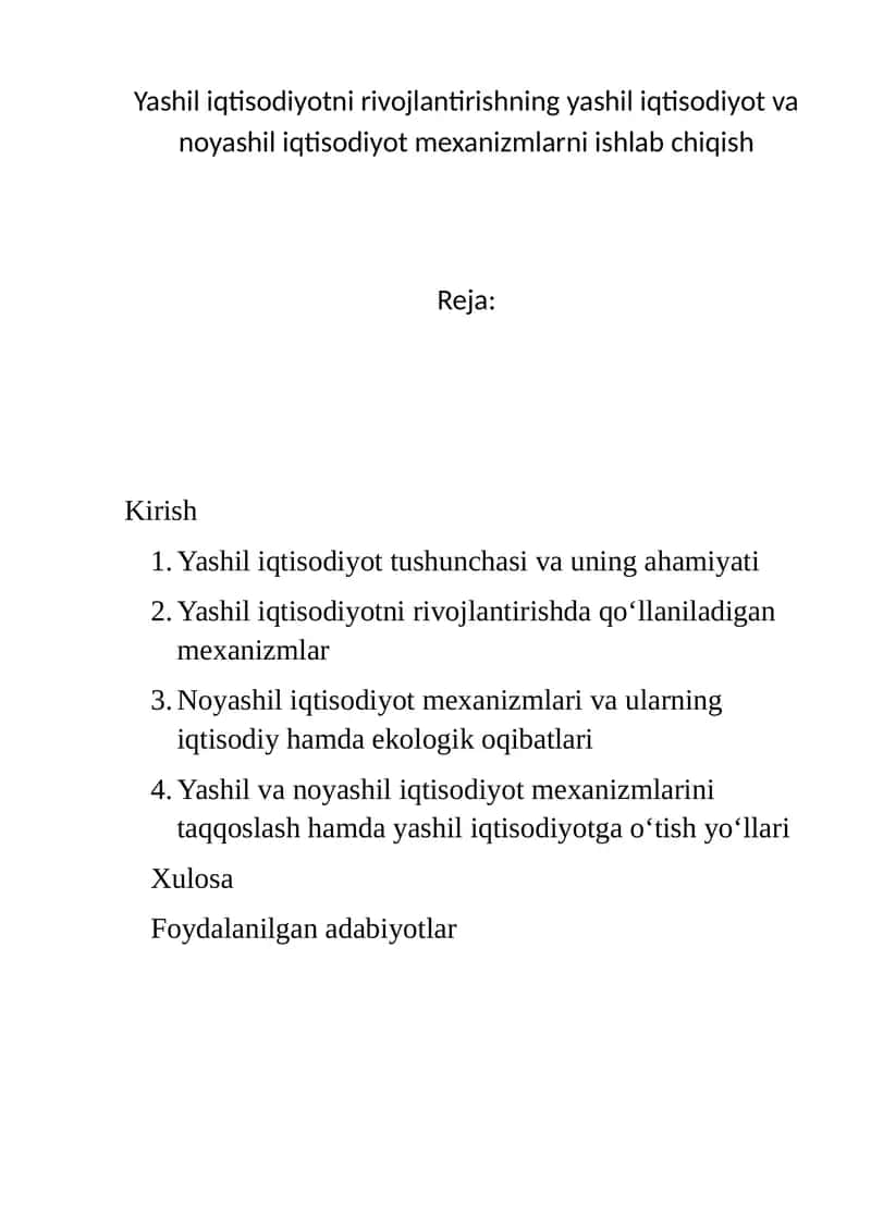Yashil iqtisodiyotni rivojlantirish 1
