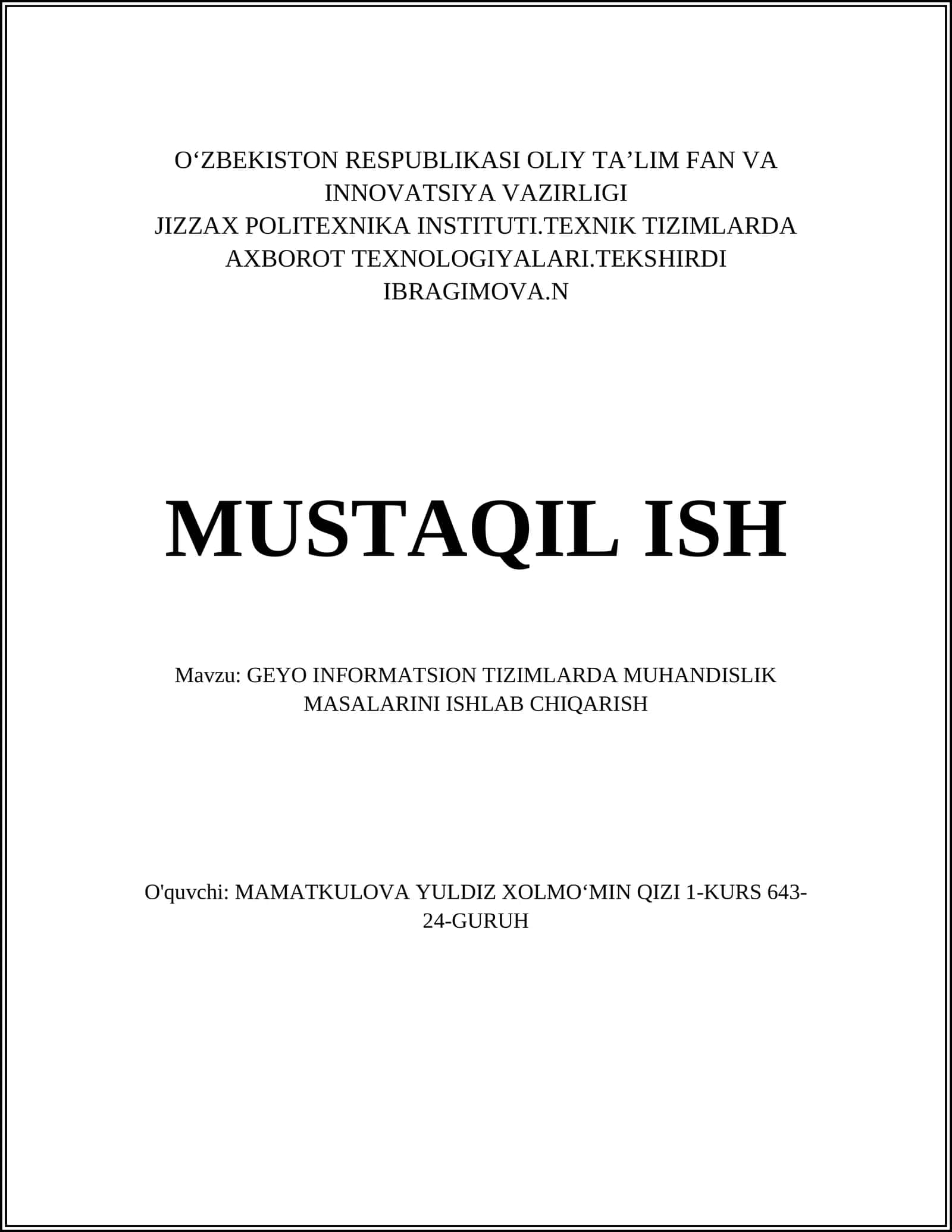 GEYO INFORMATSION TIZIMLARDA MUHANDISLIK MASALARINI ISHLAB CHIQARISH 1