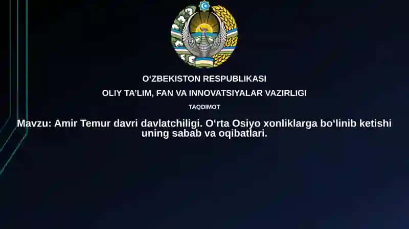 Amir Temurdavrida davlatchiliking yuksalishi