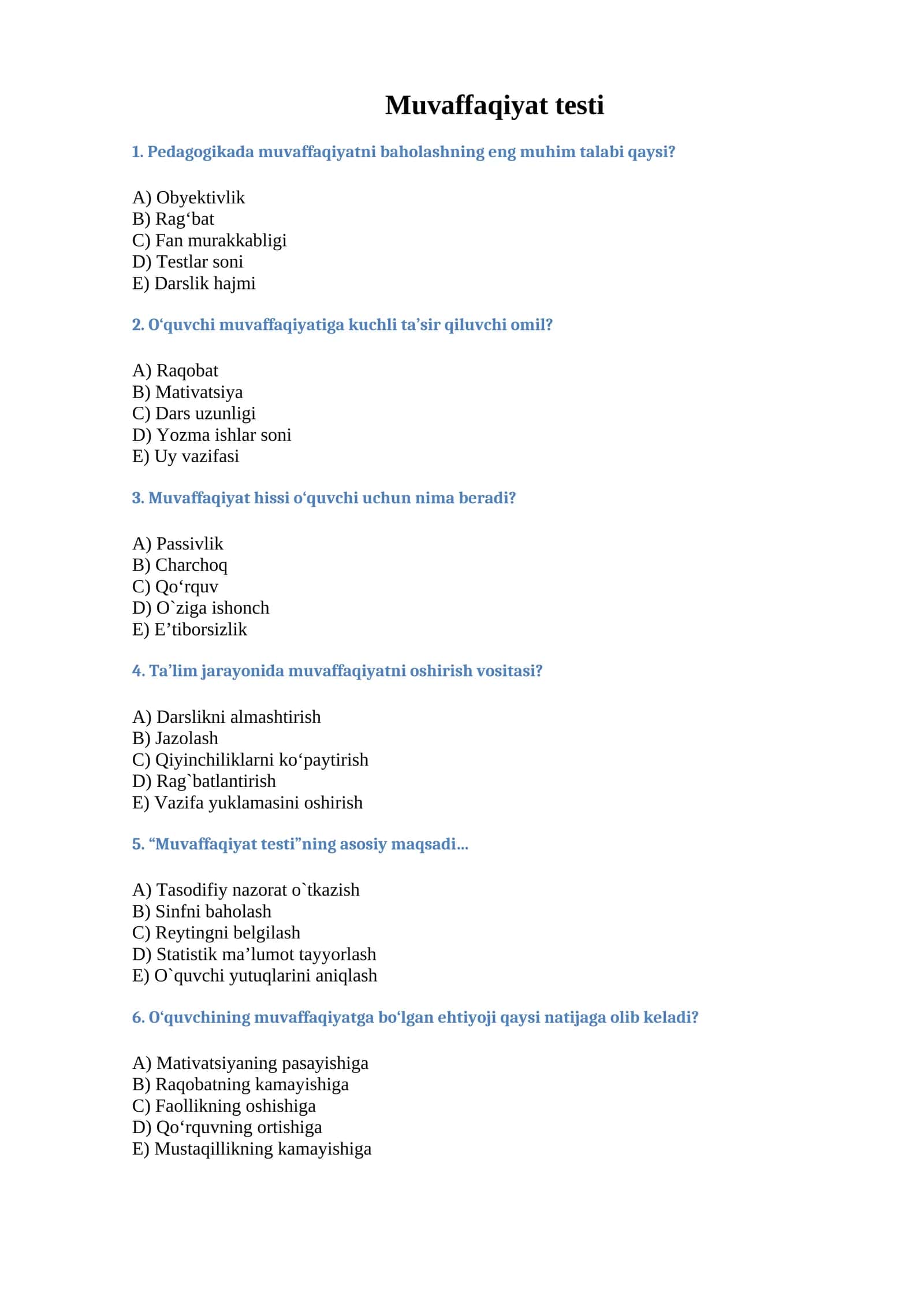 Muvaffaqiyat testi 1