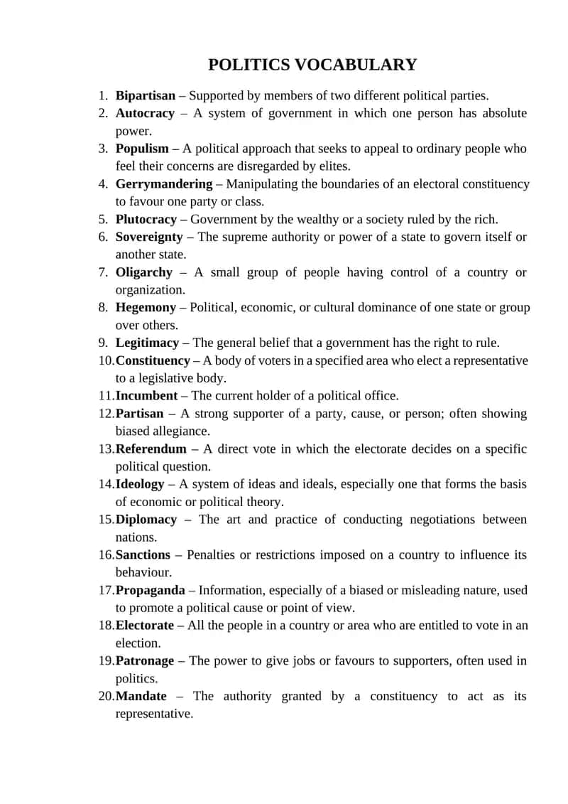 POLITICS VOCABULARY 1
