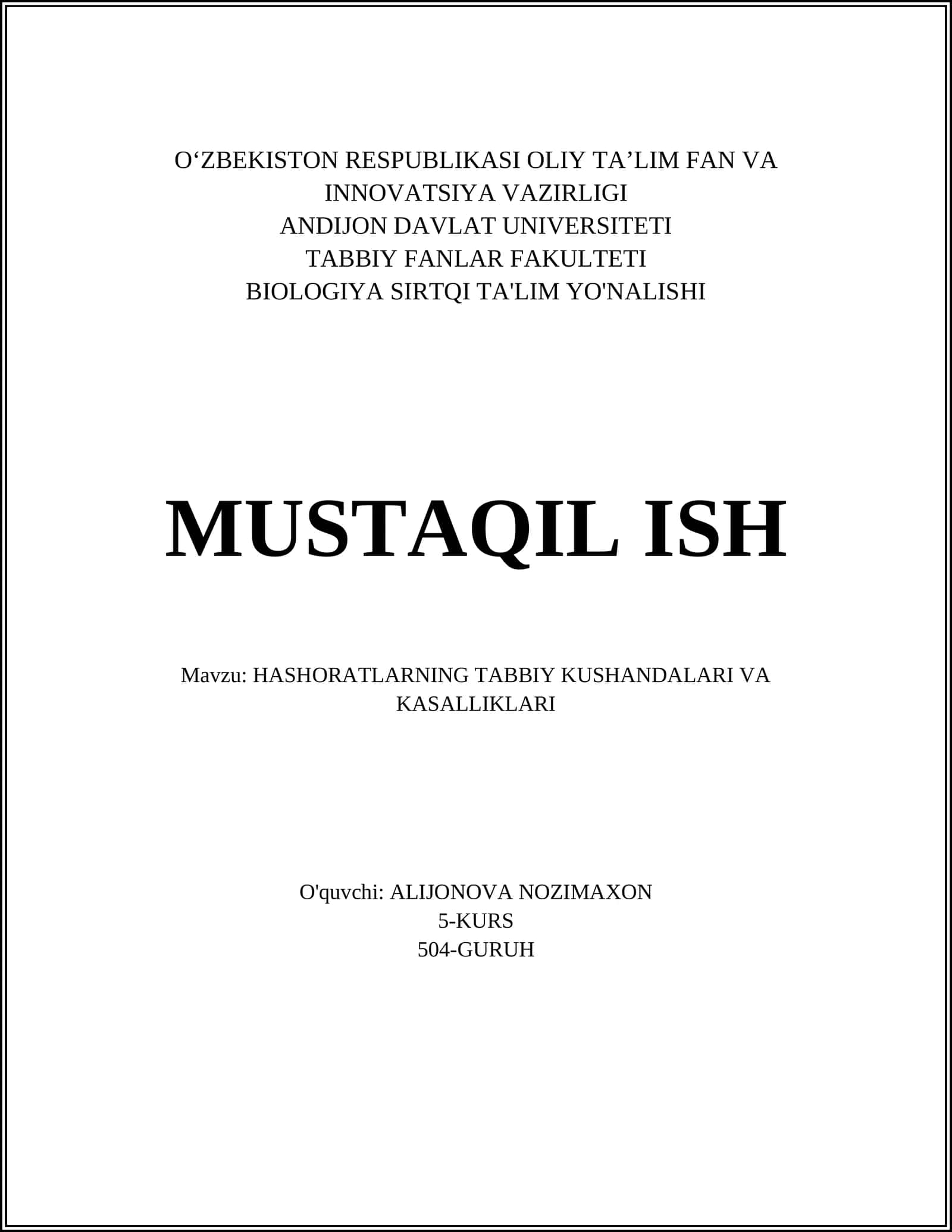 HASHORATLARNING TABBIY KUSHANDALARI VA KASALLIKLARI 1