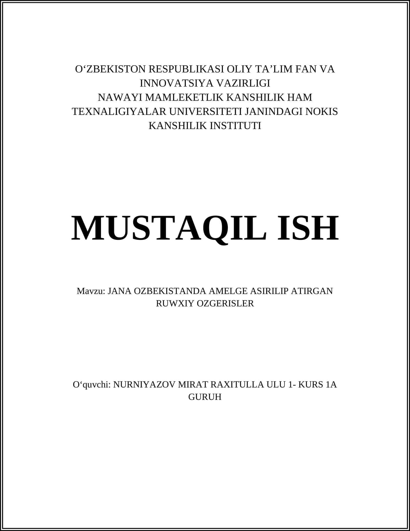 JANA OZBEKISTANDA AMELGE ASIRILIP ATIRGAN RUWXIY OZGERISLER 1